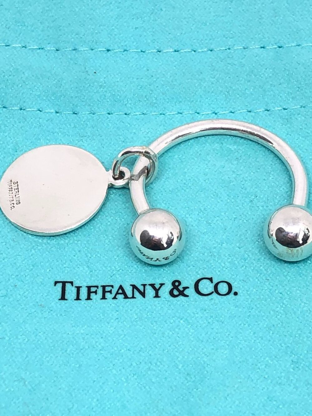 Tiffany & Co Sterling Silver 925 Circle Tag Key Ring Keyring Keychain Horseshoe